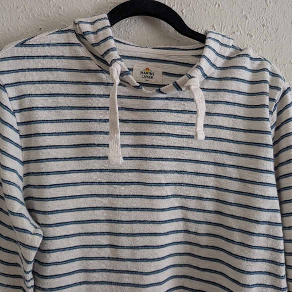 Marine Layer Striped White and Blue Pullover With Hood - Picture 3 of 7
